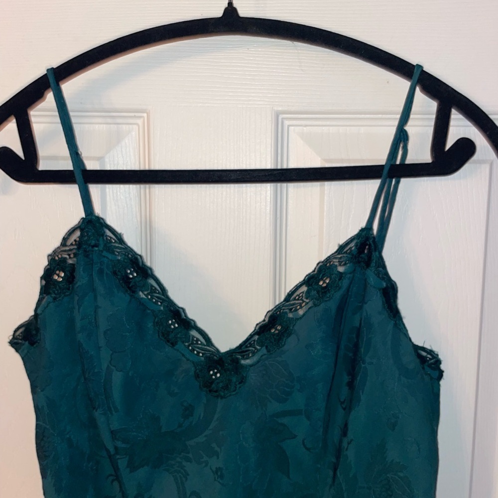 Vintage Victoria's Secret Teal damask with Lace Detail Nighty Medium - Picture 3 of 5